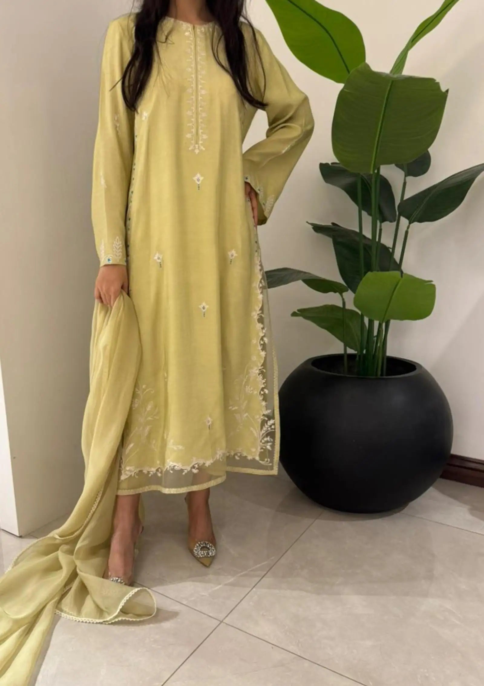Lime with Pants & Dupatta