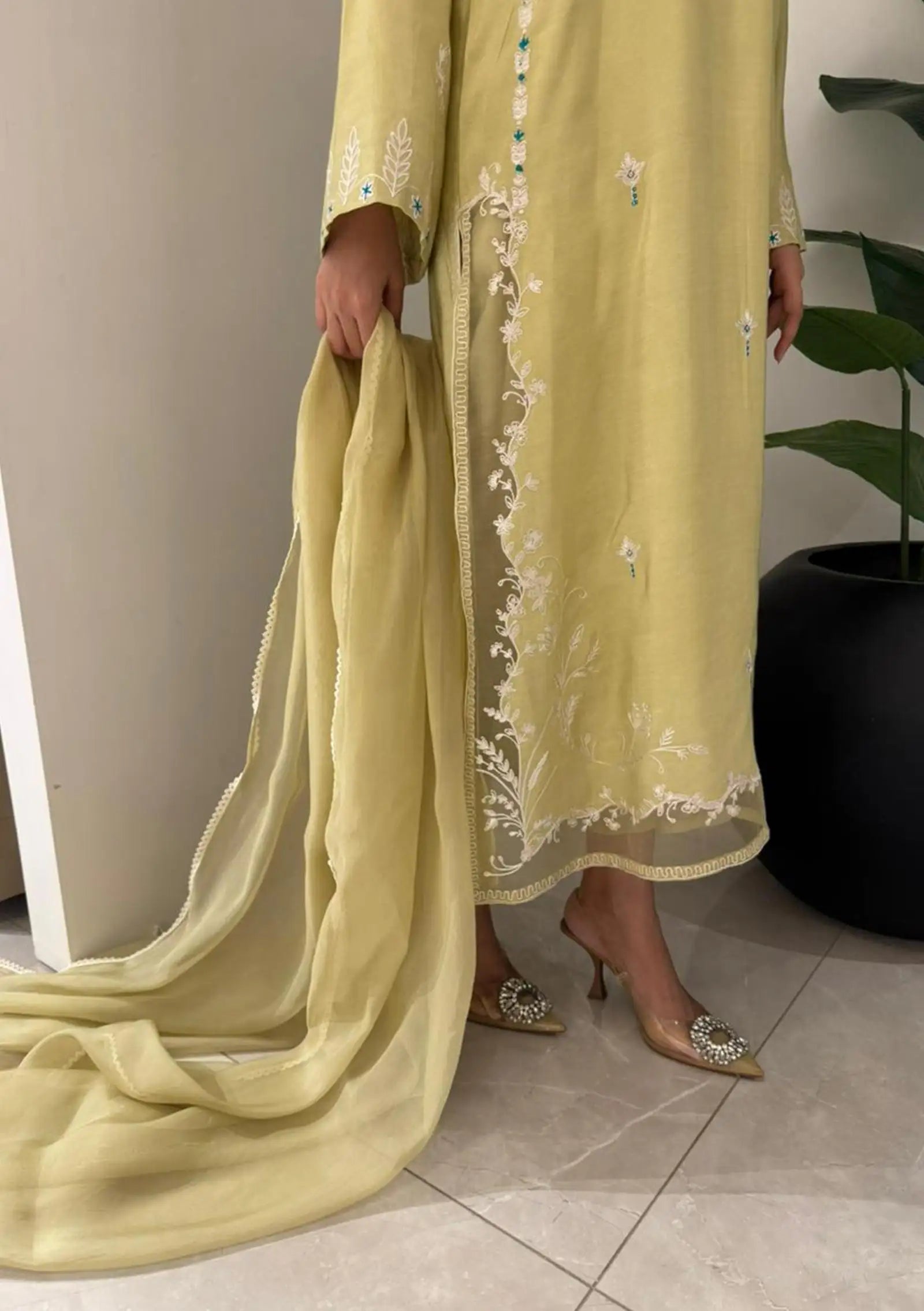 Lime with Pants & Dupatta