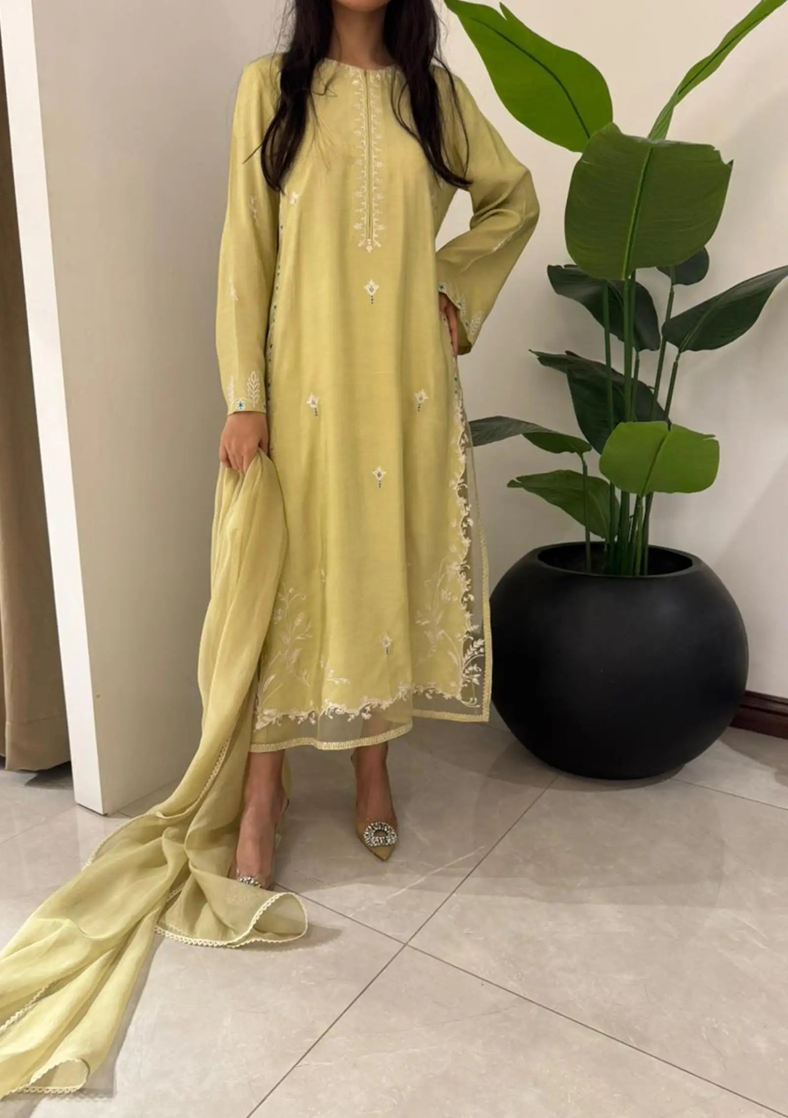 Lime with Pants & Dupatta