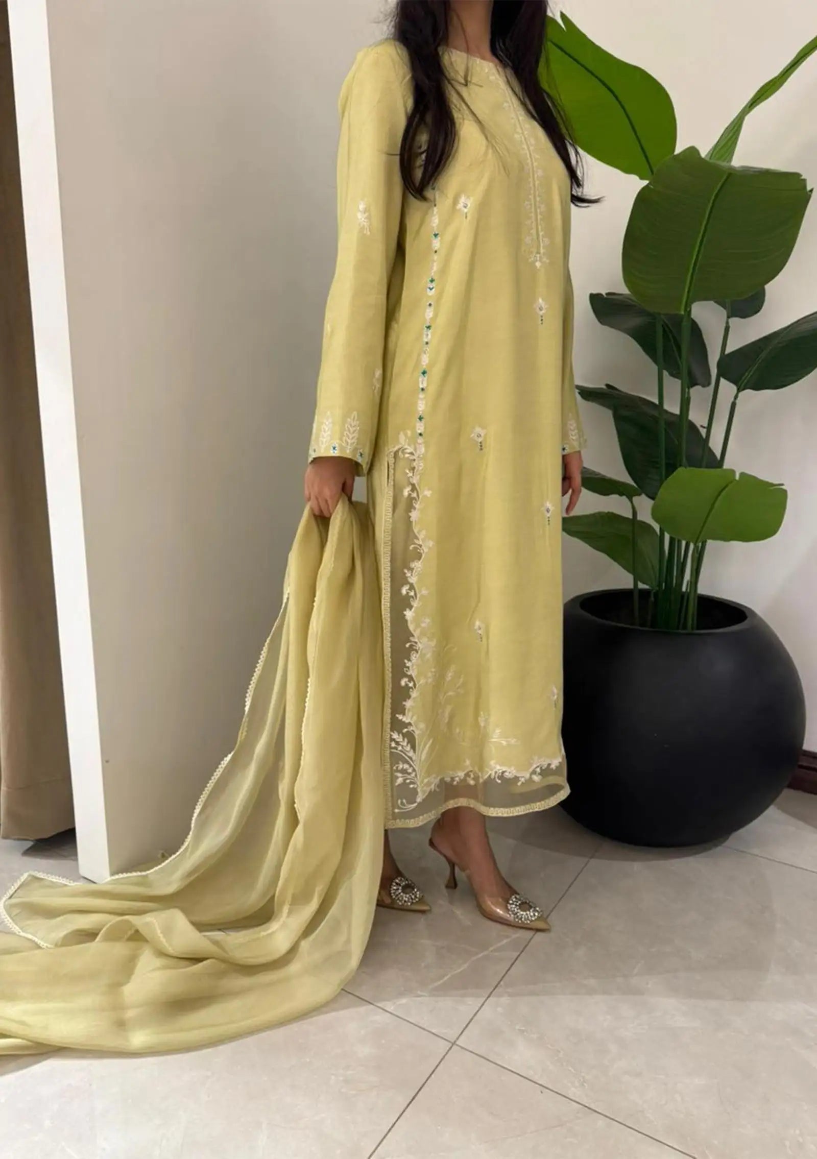 Lime with Pants & Dupatta