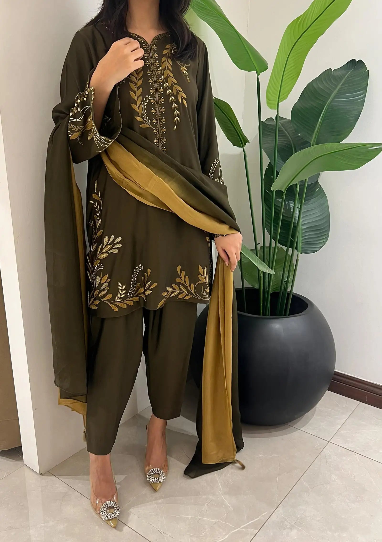 Olive with Shalwar & Dupatta