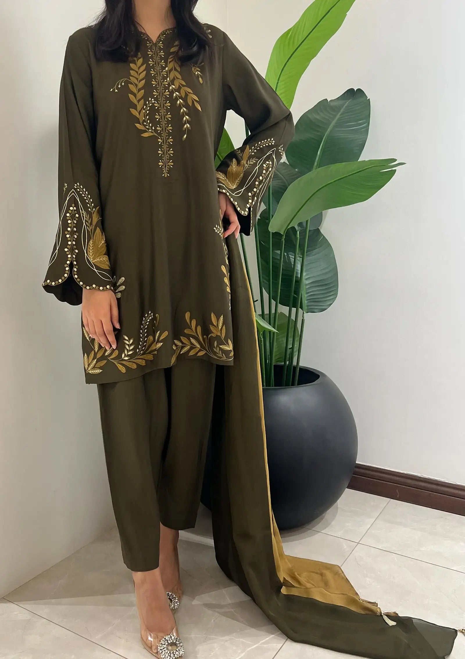 Olive with Shalwar & Dupatta